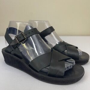Kork Ease Myrna 2.0 EU 37 US 6.5 Black Leather Wedge Sandals Adjustable Buckle‎